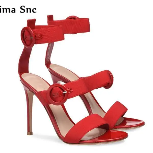 Open Toe Ankle Buckle Solid Sandals Stiletto Sexy Chic High Heel Concise Style Comfortable Women Party Shoes Summer Newest