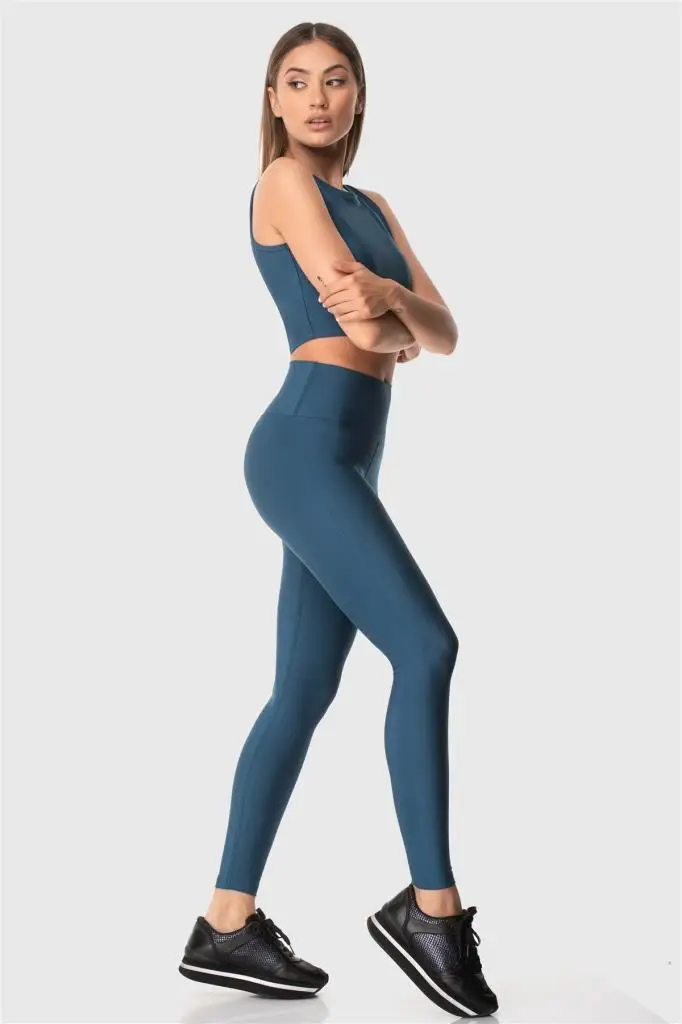 Superstacy High Bel Oil Blue Sports Leggings