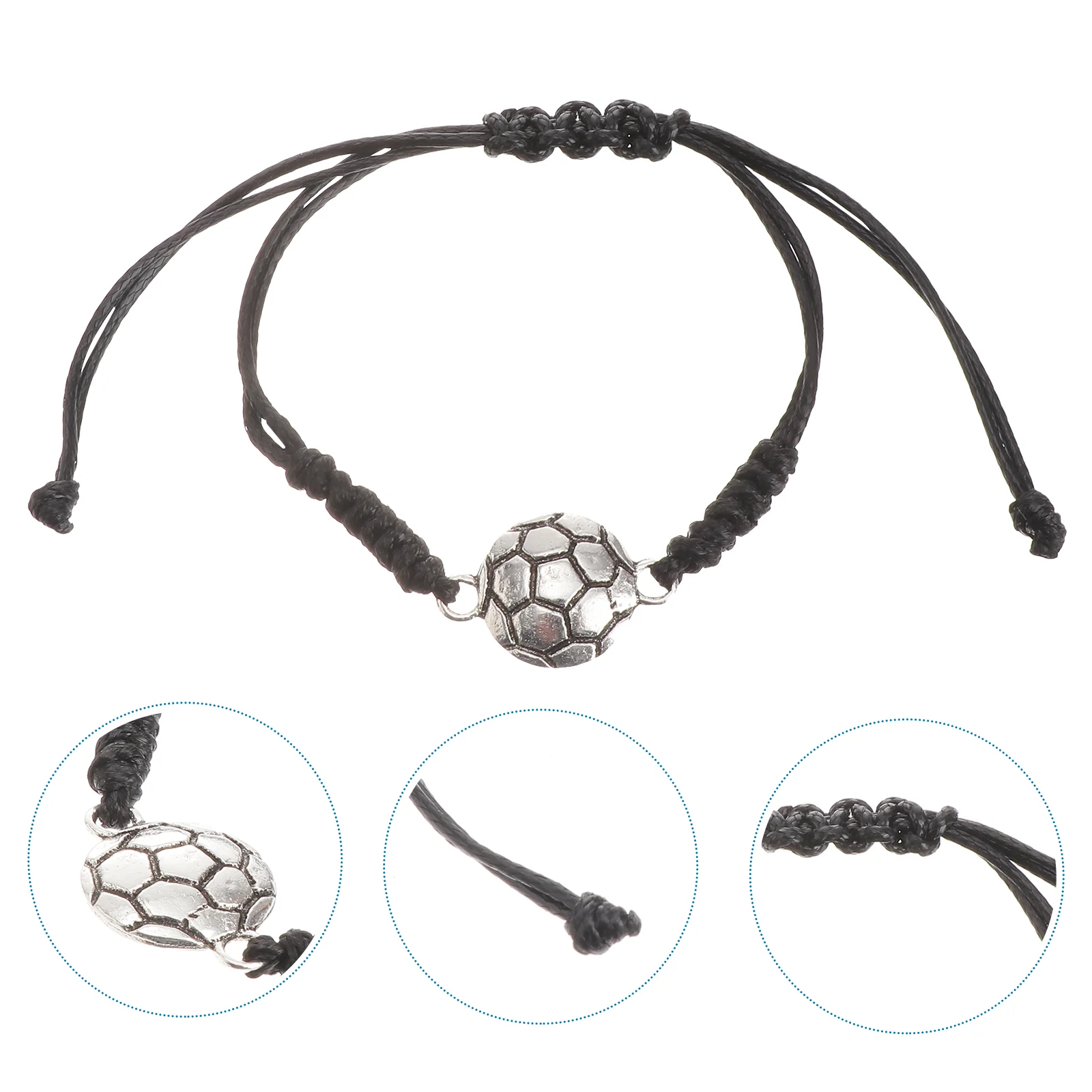 

3Pcs Soccer Bead Charm Bracelet Adjustable Woven Rope Bracelet for Men