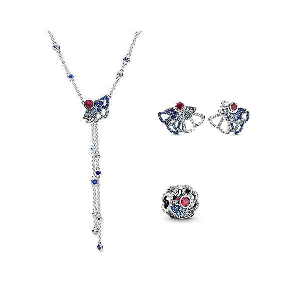 

Ожерелье с бабочкой, серьги в панорамном стиле из стерлингового серебра 925 пробы для женщин, Подарочная цепочка для свитера, этнические буси...