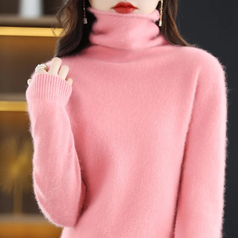 

Autumn and Winter Women's High Neck Pullover 100% Pure Mink Cashmere Sweater Knitted Soft Fashion Women's Clothing
