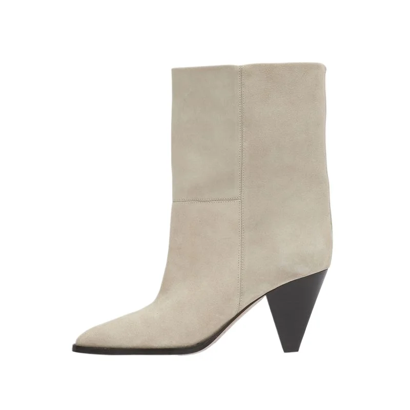 2024 Women's Fashion Cone Heel Pointed Sleeve and Bare Short Boots European American Show Banquet