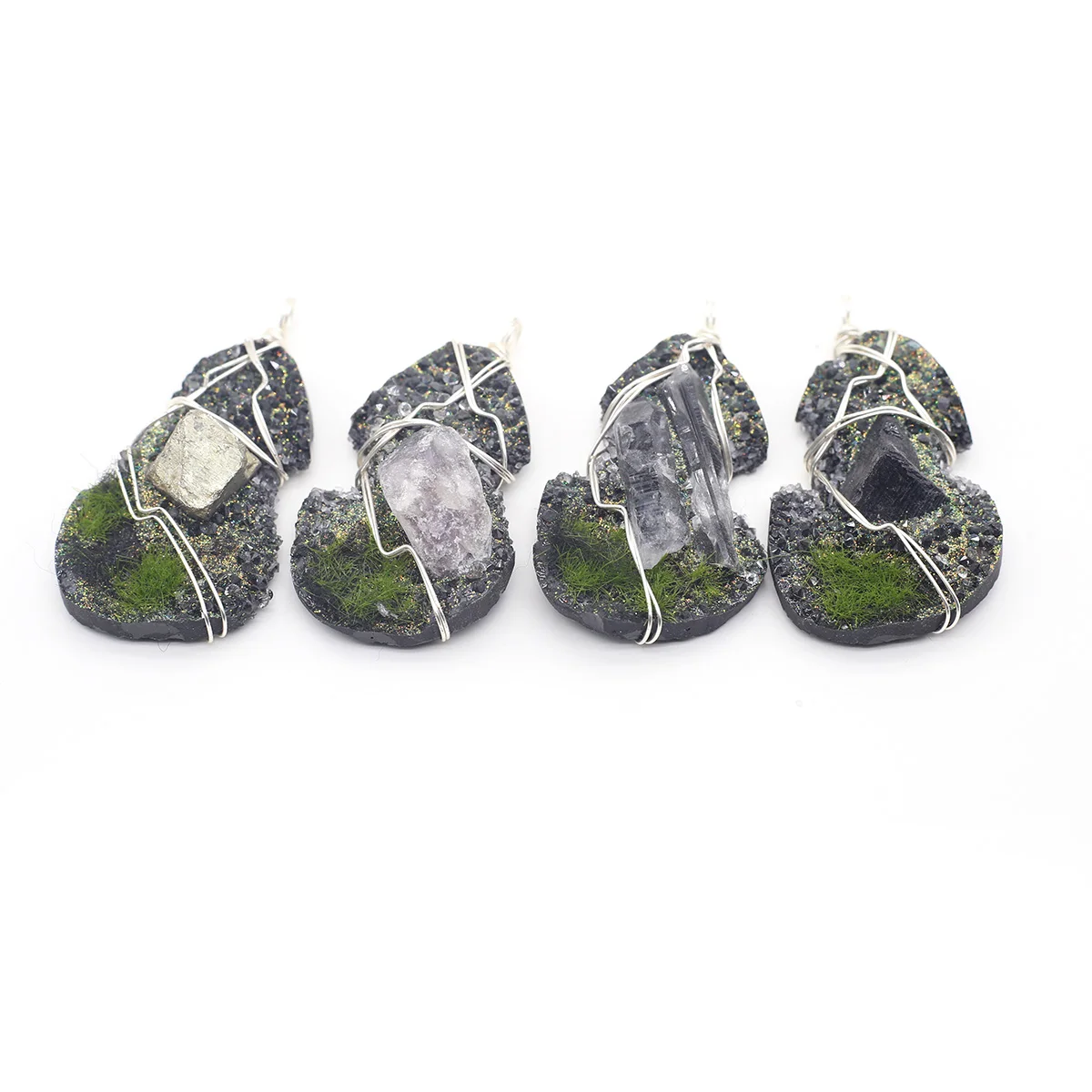 

33x60mm Fashion Natural Stone Aura Cure Semi Precious Stone Resin Hand Wound Pendant DIY Necklace Earring Gift Making