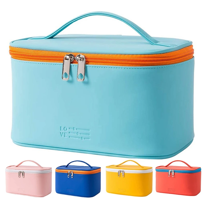 

Makeup Bag Portable Travel Cosmetic Bag Zipper Makeup Organizer Bag With Inner Pouch PU Leather Washable Waterproof