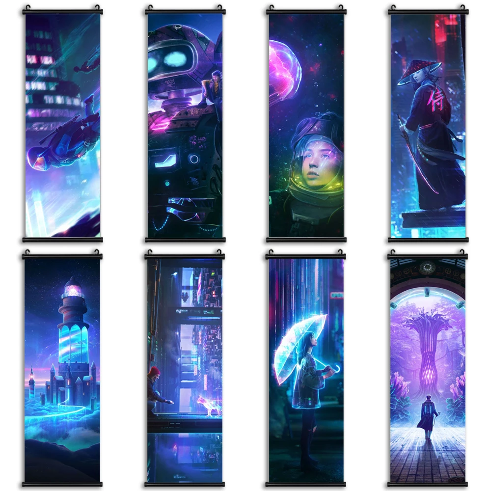 

Prints Neon Vibes Poster Canvas Paintings Character Hanging Scrolls Cat Mural Modern Living Room Classic Home Wall Decoration