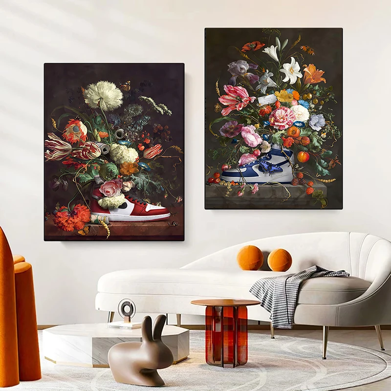 

Винтажные европейские абстрактные натюрморты Цветы Картина на холсте кроссовки обувь принты и плакаты настенные картины для домашнего дек...