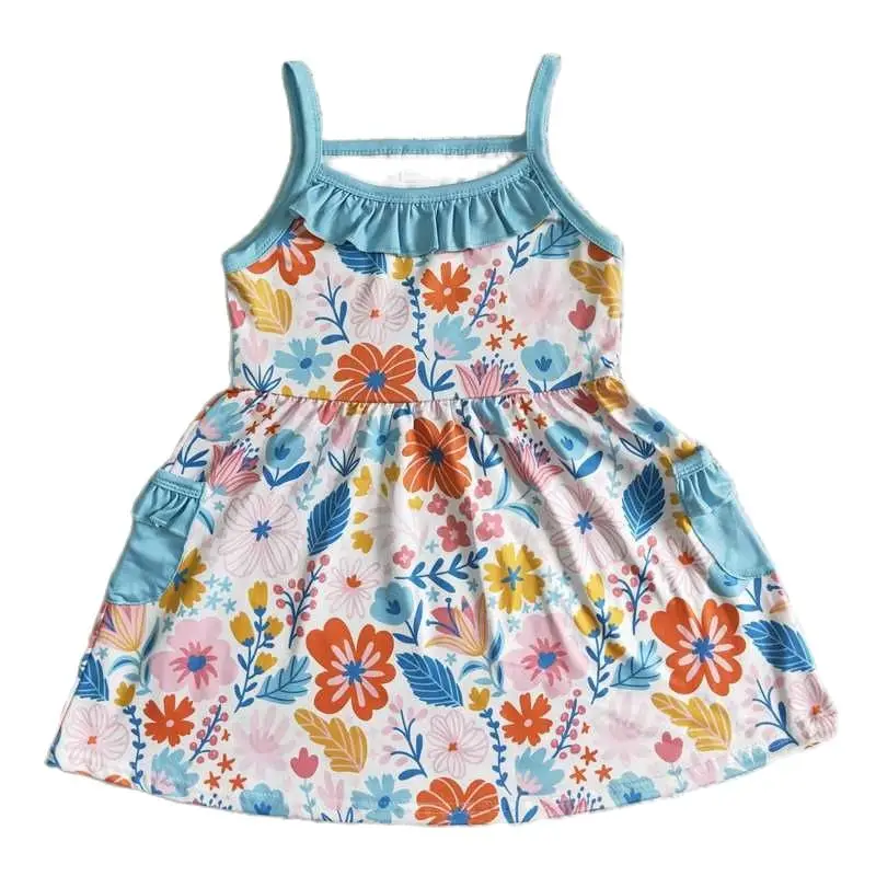 

New Arrival Baby Girl Clothes Colorful Flower Print Summer Suspender Skirt Casual Dress RTS Girls Clothing