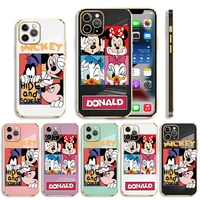 luxury soft plating phone case for iphone 13 12 11 pro max mini x xr xs max 7 8 6 6s plus se cover mickey minnie friends kiss