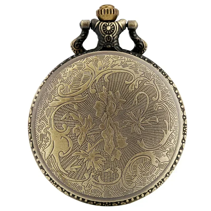 Фото Бронзовые ажурные часы в виде паровоза, унисекс, антикварные кварцевые карманные часы, цепочка для свитера, подарок, украшение, часы-украшение №4