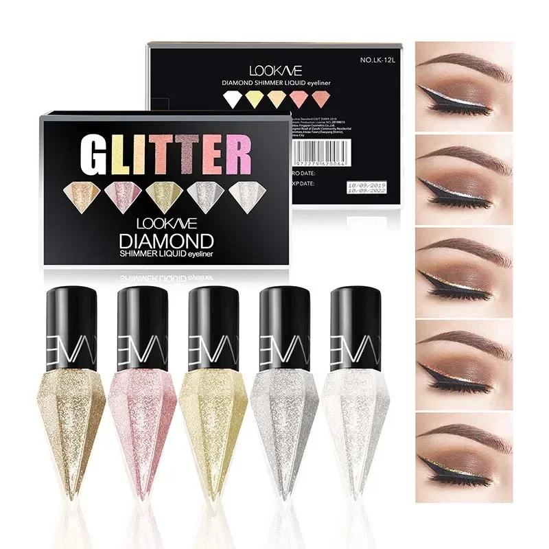 

5PCS/SET Liquid Glitter Eyeliner Waterproof Long Lasting Eyeshadow Shimmer Sparkling Makeup Diamond Eyeliner Cosmetic