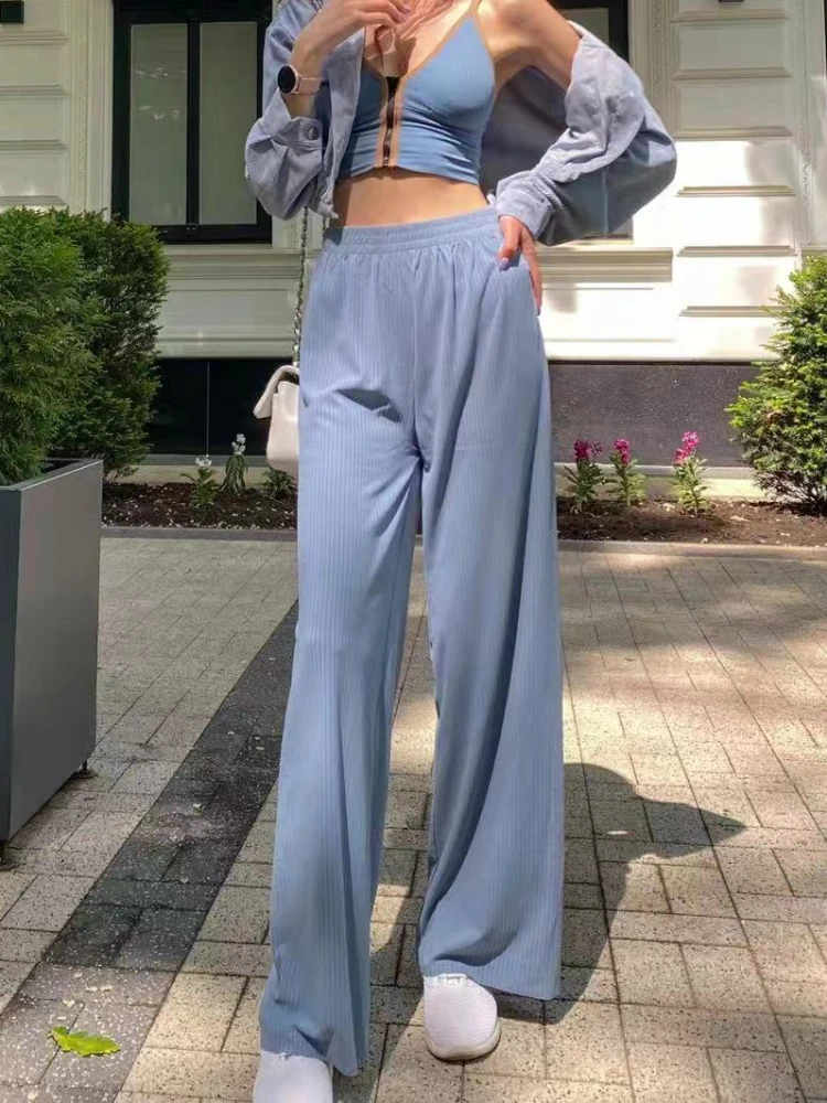 Long Blue Green Pants Women Trousers 
