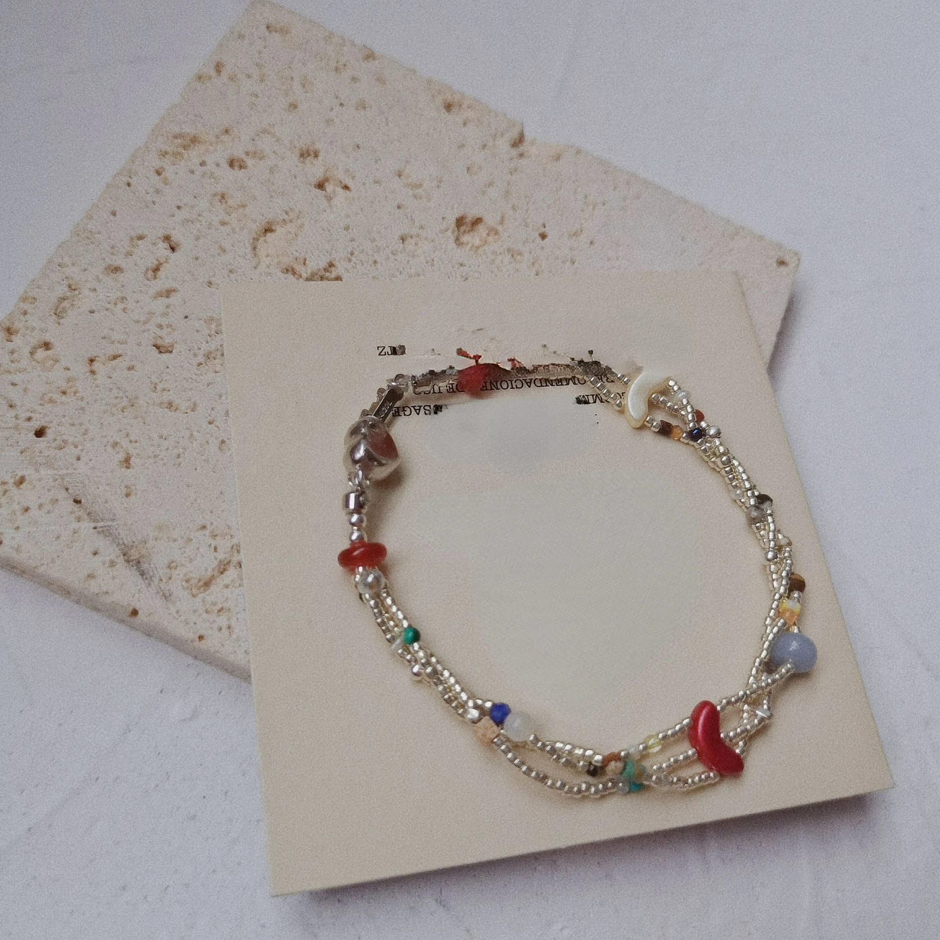 

Silver Heart Buckle Beaded Bracelet Women's Multi-Layer Beads Duobao Sliver Beads Bracelet Simple