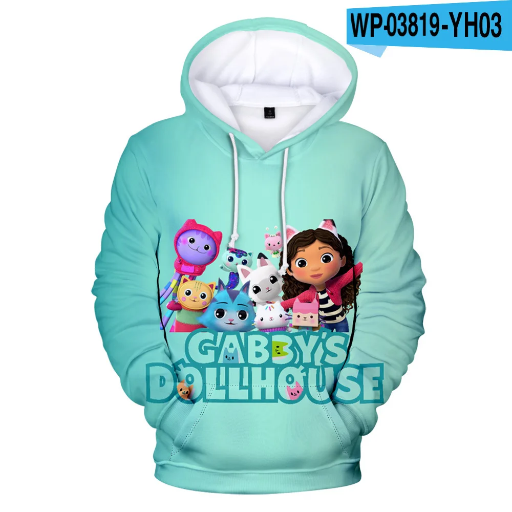 3-20Y Kids Gabbys Dollhouse Clothes Baby Boys 3d Colorful Print Sweatshirt Children Cartoon hoodie Teenager Girls Hip Hop Outfit