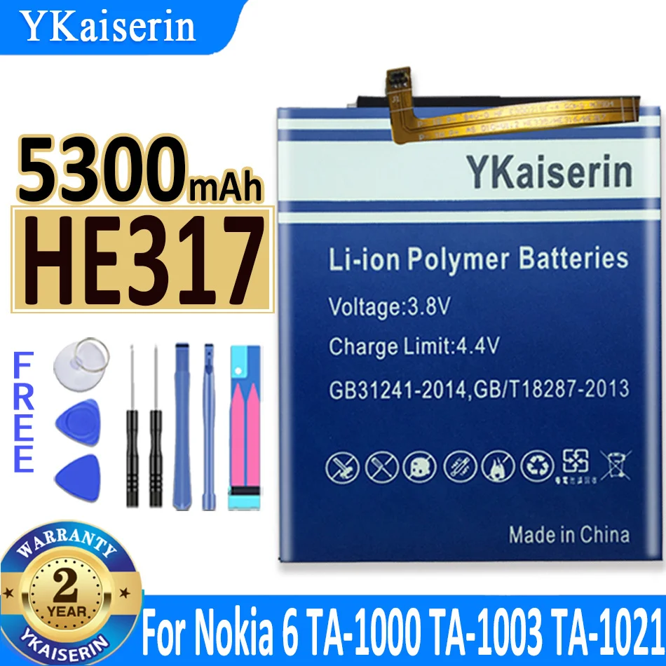 

5300mAh YKaiserin Battery HE317 For Nokia 6 Nokia6 N6 TA-1000 TA-1003 TA-1021 TA-1025 TA-1033 TA-1039 HE 317 Phone Bateria