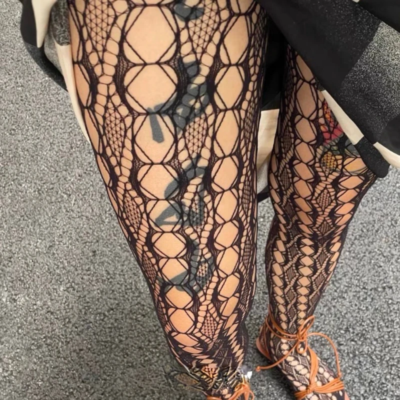 Pantyhose Leg Shaping Women's Lotus Root Broken Thread Texture Hollow Lace Prismatic Mesh Solid Color Thin Spring Average Size