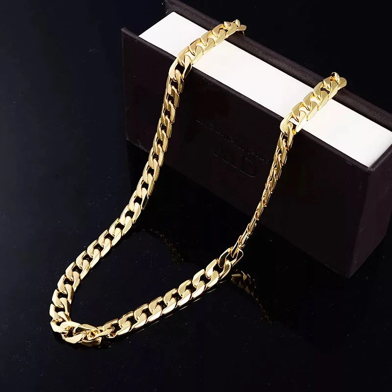 

Heavy Mens 18K Yellow Fine Gold Filled Classic Curb Chain Solid Link Necklace 24" 10MM