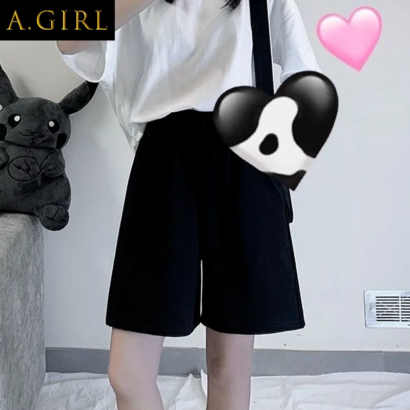 

A GIRLS Shorts Women Black Ulzzang Trendy Ins New Arrival Summer All-match Simple Feminine Couple Unisex Leisure Trouser Popular