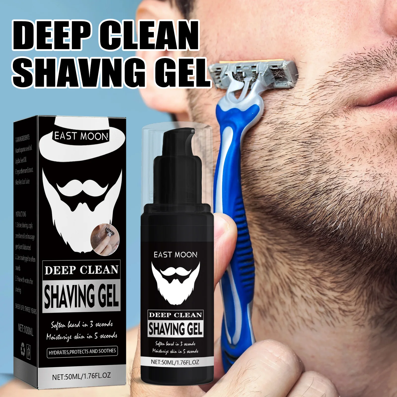 

Deep Cleansing Shave Gel Men's Shave Gentle Refreshing Softening Beard Facial Treatment Gentle and Clean