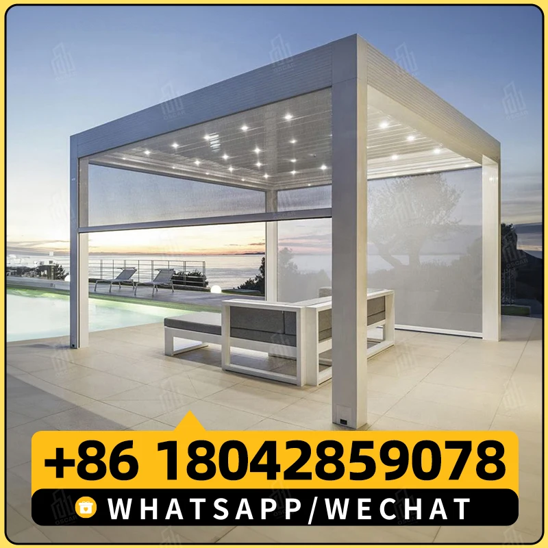 AlunoTec Роскошная уличная беседка Моторизованный тент с жалюзи на крыше