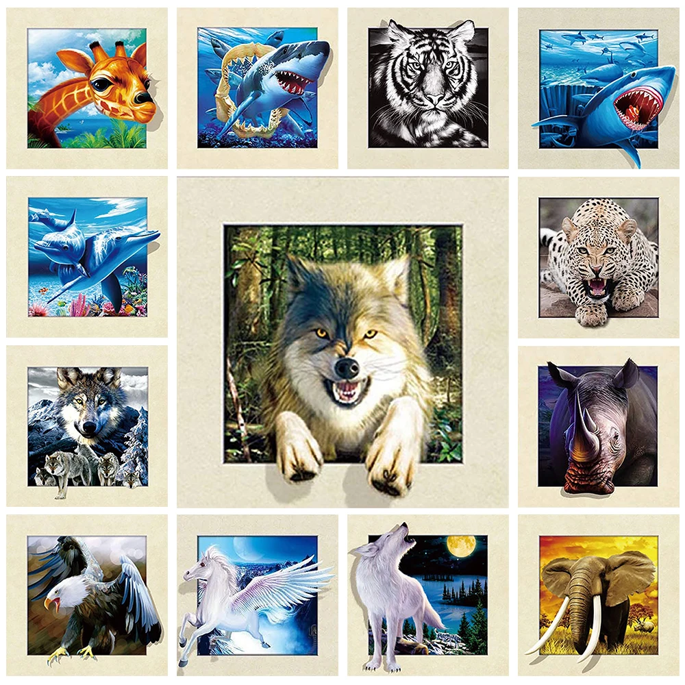 

DIY 5D Diamond Painting Wolf Giraffe Eagle Shark Animal Full Diamond Mosaic Elephant Picture Frame Diamond Embroidery Home Decor