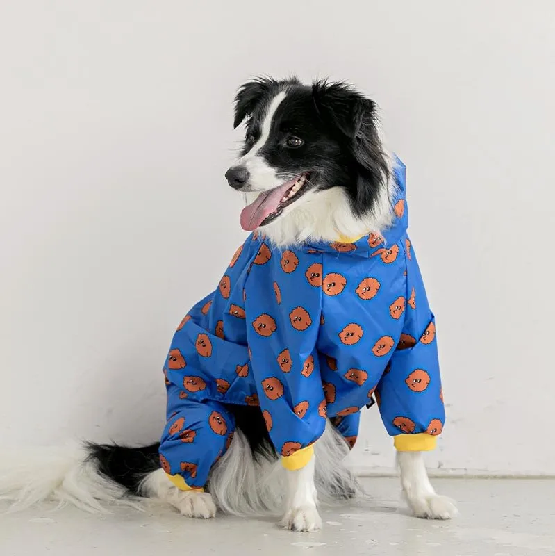 Cute Print Dog Clothes Medium Large Dogs Labrador Four-legged Hoodie Rain Coat