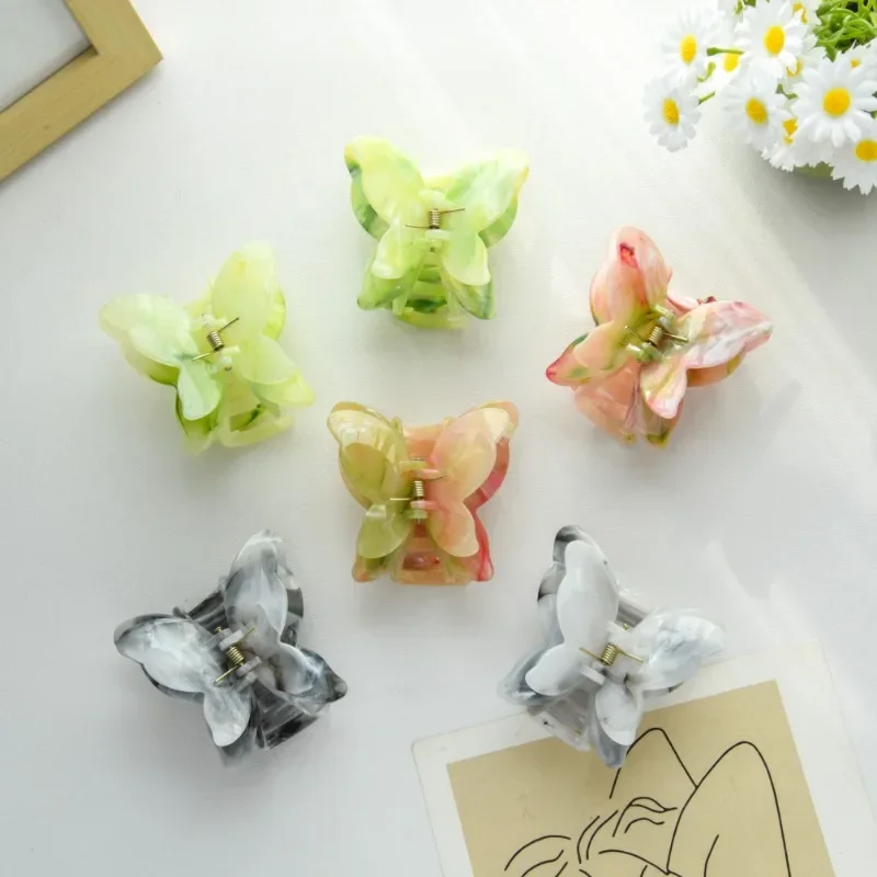 Fairy Green Butterfly Hair Claw Plastic Sweet Princess Crab Clip Hairpins Headwear for Women Girls Spring Accessories