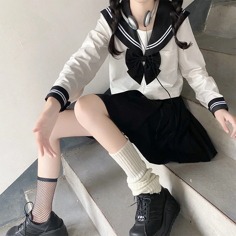

Японская школьная униформа для девочек, цвет черный, матрос, базовый мультфильм, морской моряк, комплекты одежды, Женский костюм для девочек