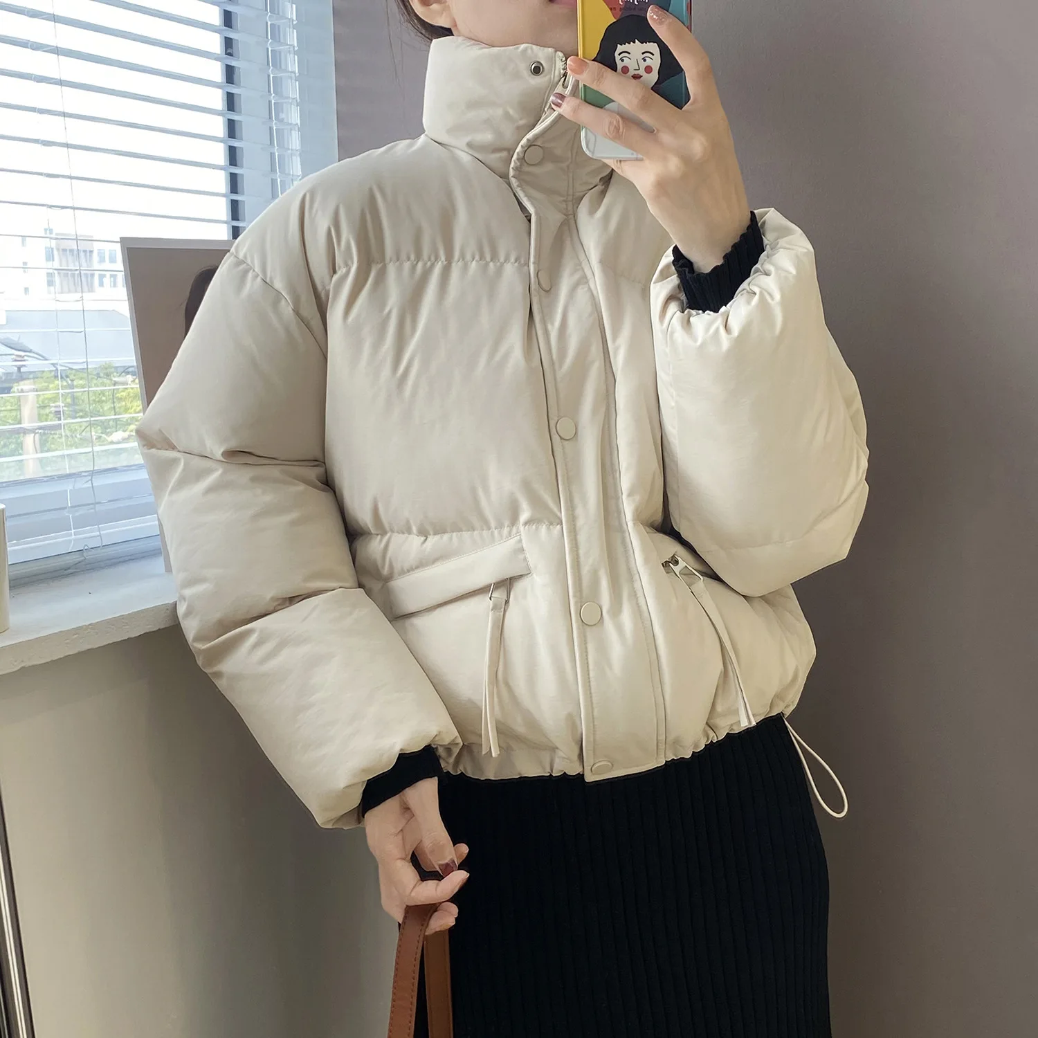 2022 Women's Clothing Autumn Winter Little Man Thick Take Rope Bread Women Down Cotton Stand Collar Cotton-Padded Jacket Jacket