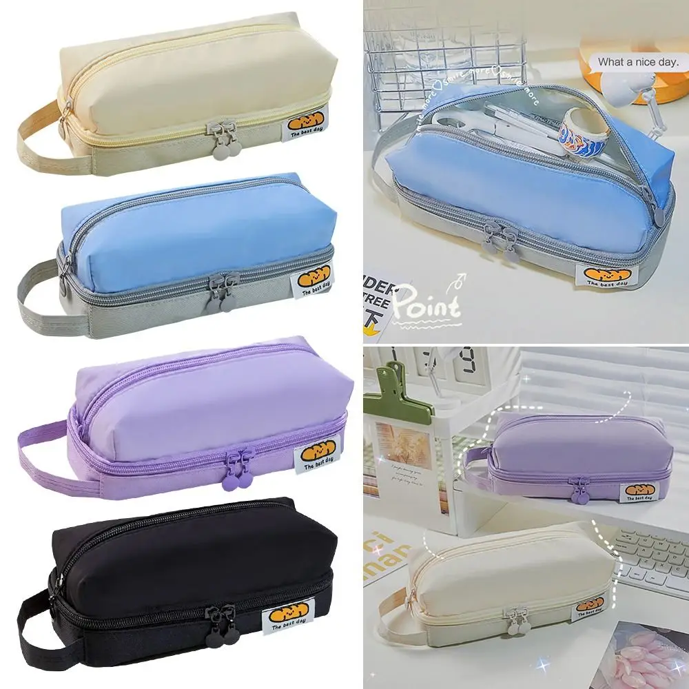 

Canvas Creative Double-layer Large Capacity Stationery Bag Pen Case Storage Pouch Pencil Bag