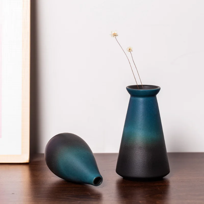 Black Ceramic Small Vase Home Decoration Crafts Tabletop Ornament Simplicity Japanese-style Hydroponic Container |