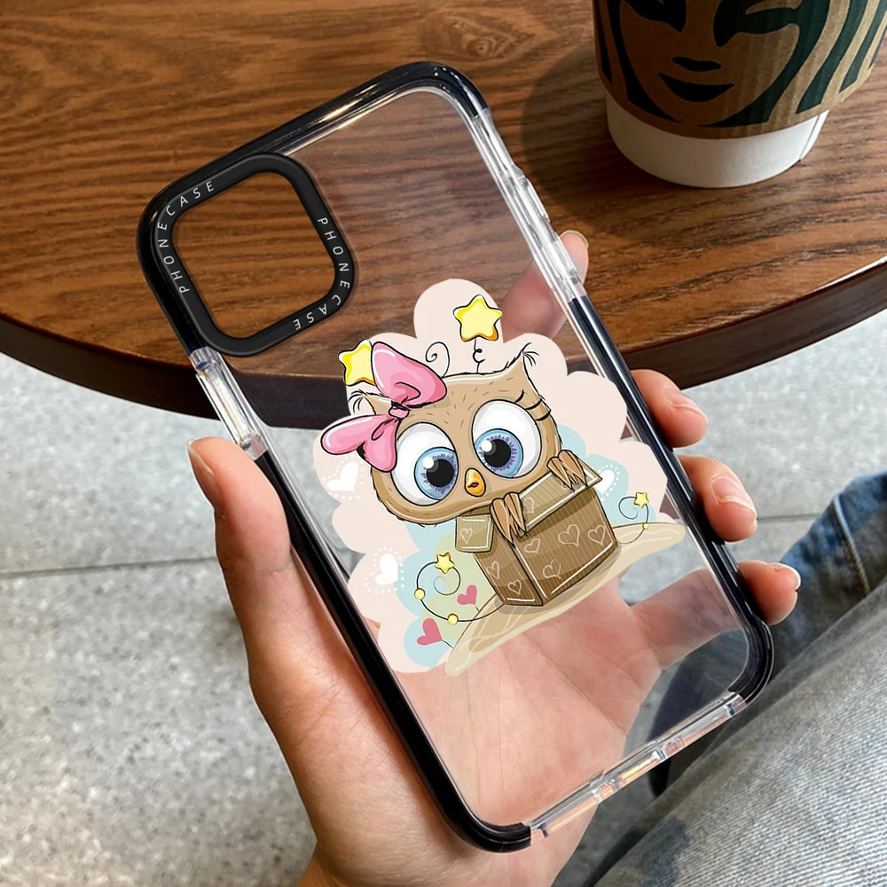 

Cartoon Cute Owl Phone Case for iPhone 14ProMax 13Pro 12ProMax Transparent Soft Cover for iPhone 14 14Plus 11 Pro Max Fundas