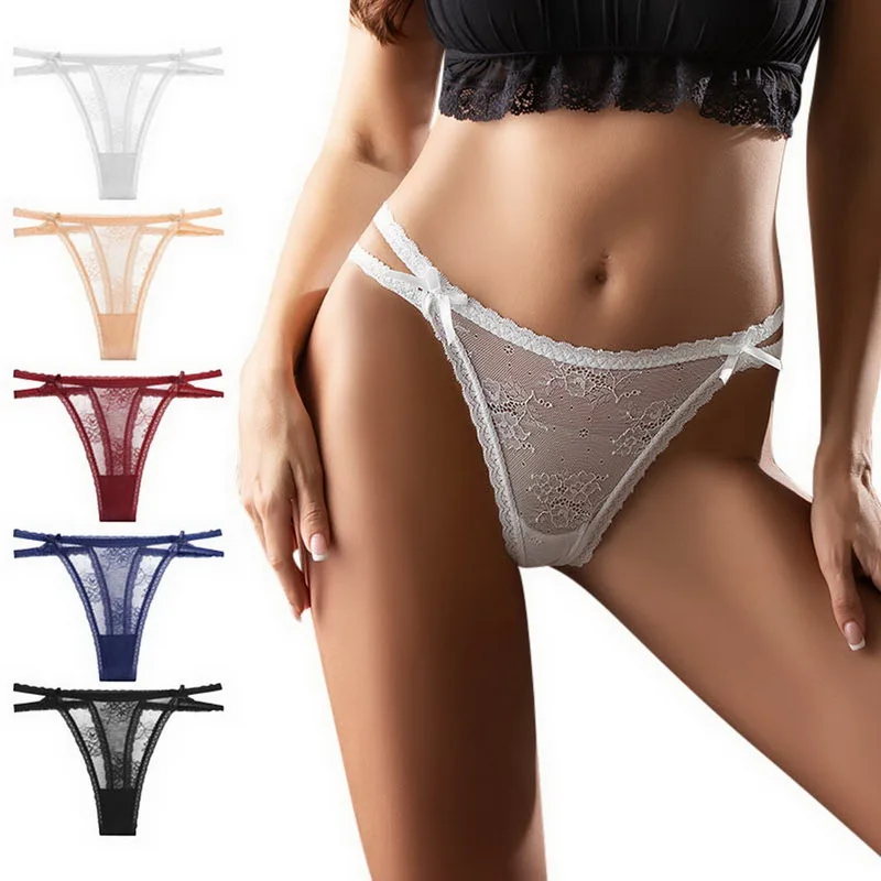 

Женские сексуальные кружевные бандажные трусики с вырезами, трусики-стринги с заниженной талией, T-образное нижнее белье, мягкое удобное ни...