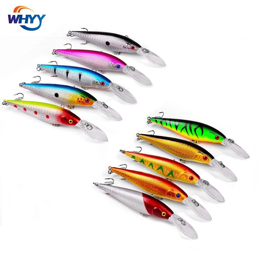 

WHYY 10pcs/lot Minnow Fishing Lure 11cm10g Floating Hard Bait Wobbler Jig Crankbait Carp Striped bass Pesca Fishing tackle