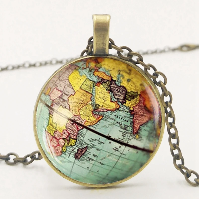 

Fashion Retro Dome Glass Globe Pendant Necklace Earth Planet Earth World Map Ball Pendant Charm Chain Necklace Jewelry