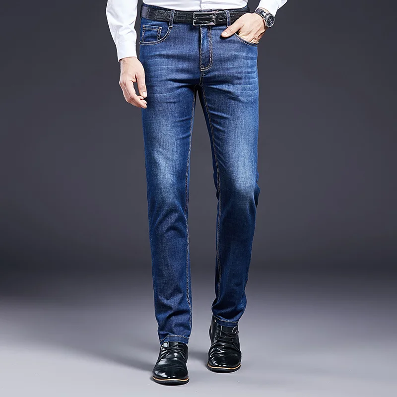 

Spring and summer 2022 men's casual straight jeans middle-aged and young people's loose elastic solid color long pants