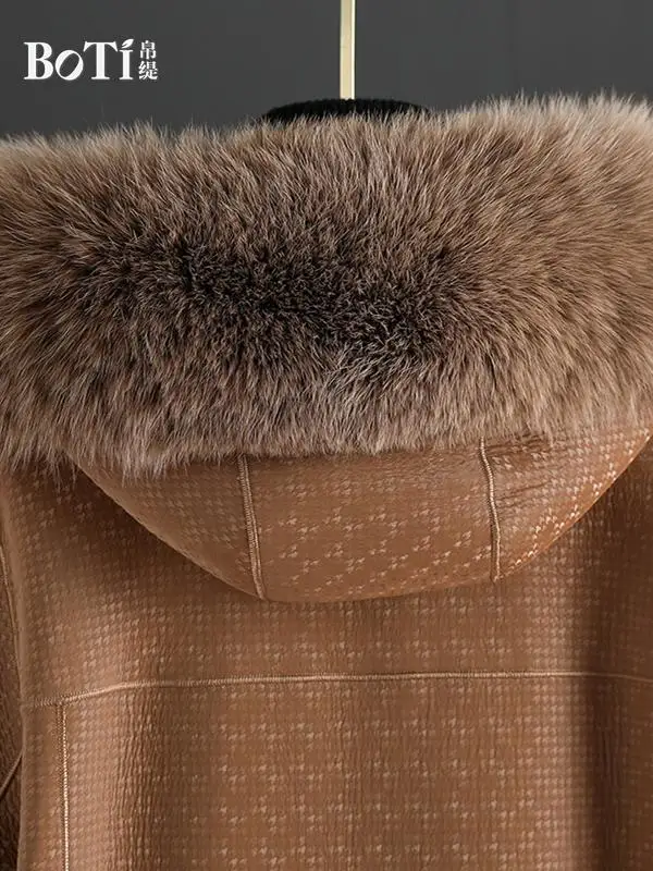 Qiti 2024 новая зимняя шуба с воротником из лисьего меха модное женское пальто