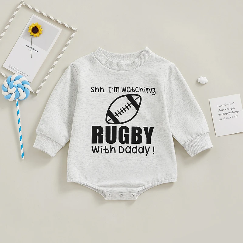 

2022-09-21 Lioraitiin 0-18M Infant Baby Girl Boy Football Season Bodysuit Long Sleeve Rugby Letters Print Spring Fall Jumpsuit