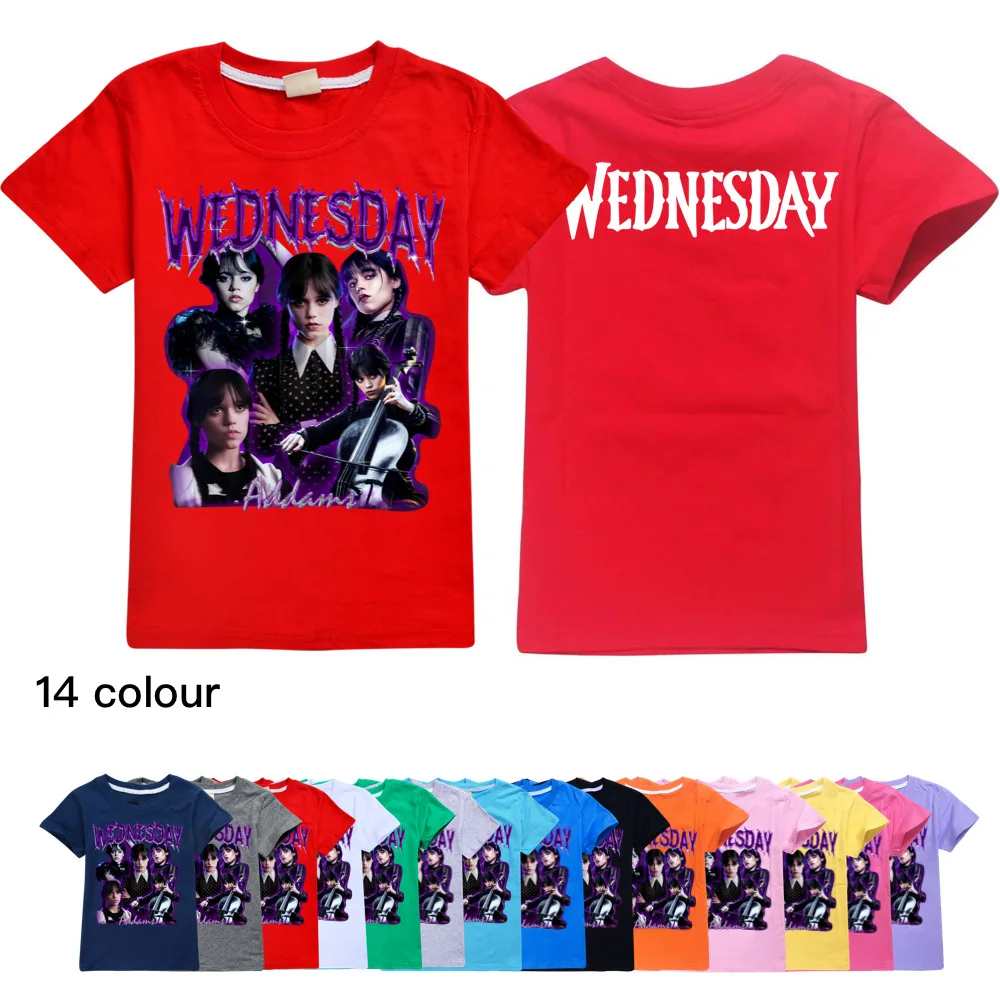 

Hot Sale Kawaii Cotton Children T-Shirt Wednesday Addams Kids Clothes Casual Shirts Unisex Short-sleeve Tees Toddler Boys Girls