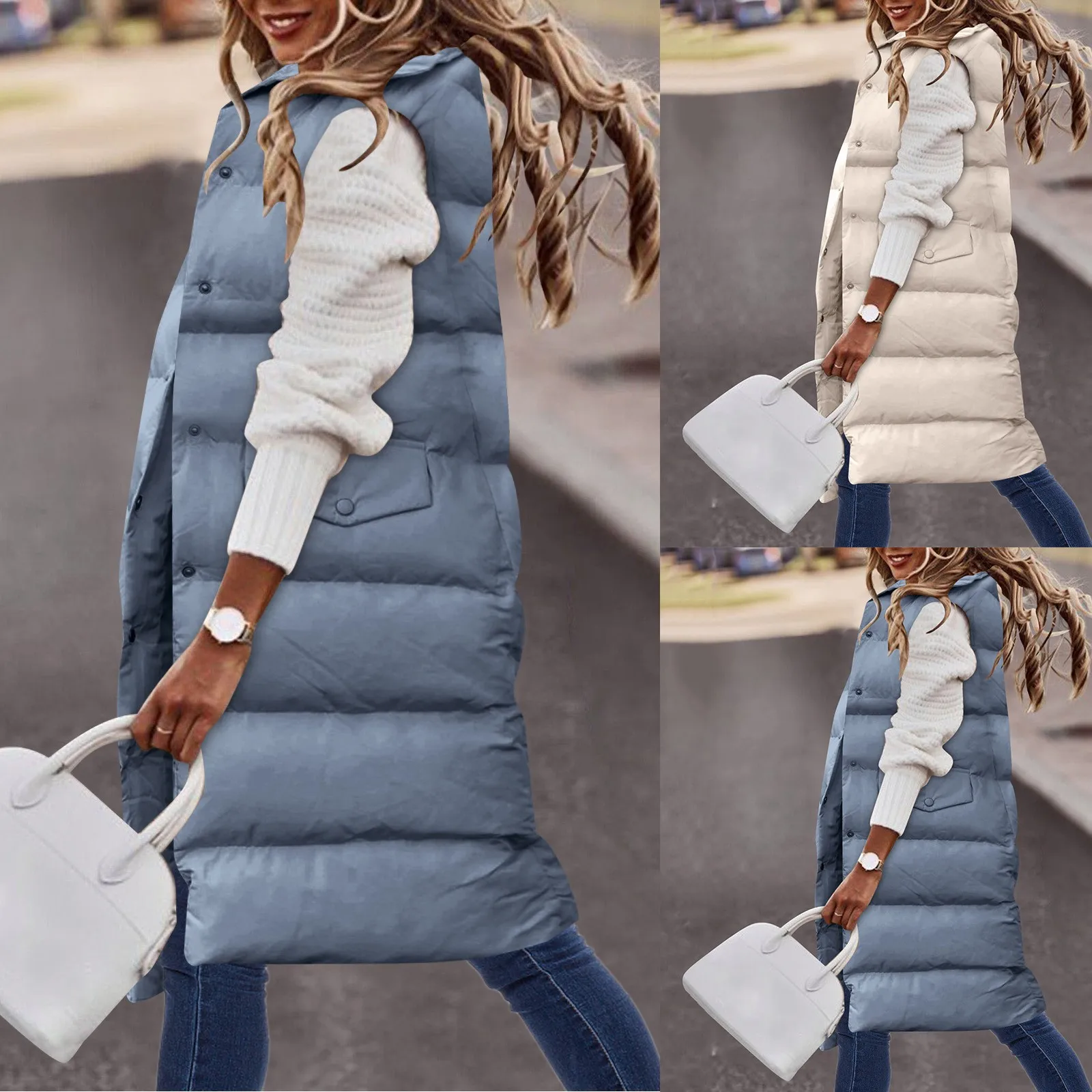 

10 Memory Foam Womens Loose Winter Long Jacket Cotton Jacket Warm Vest Jacket Hoodless Quilted Winter Coat Warmest Women Coat