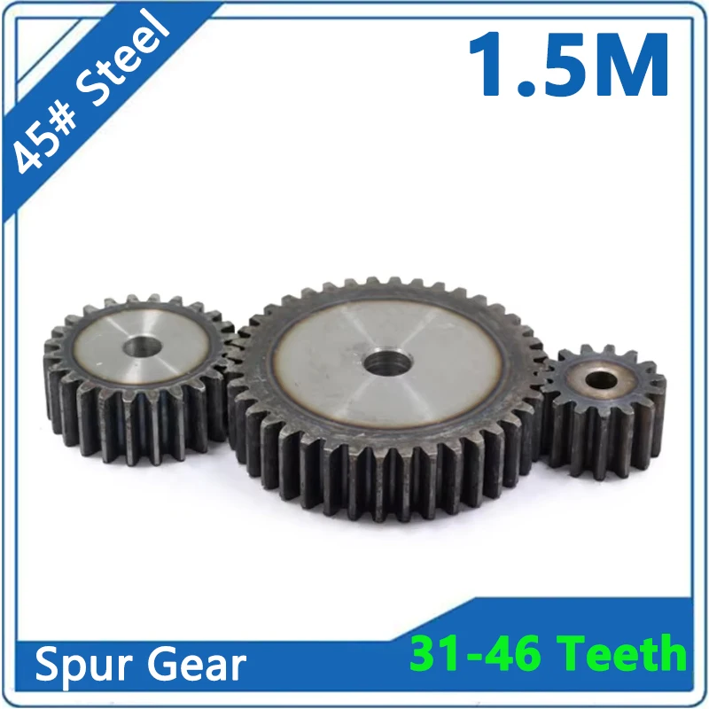 1 шт. 1,5 м цилиндрическая шестерня 31 32 33 34 35 36 37 38 39 40 41 42 43 44 45 46 зубья 45 #   Сталь 1,5 Модуль Плоская Шестерня Прямая Шестерня