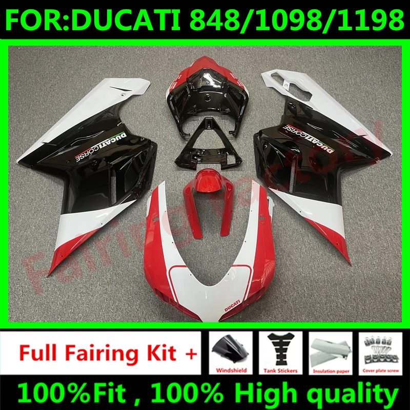 

Новый комплект обтекателей для мотоцикла ABS, подходит для DUCATI 848 1098 1198 2007 2008 2009 2010 2011 2012, комплект обтекателей для кузова белого и черного цвета