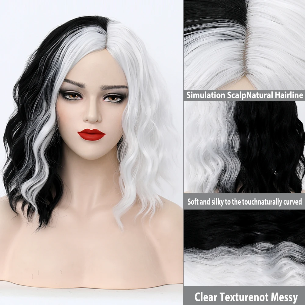 CRUELLA парик косплей парики женские женский Новинка De Vil полубелые получерные