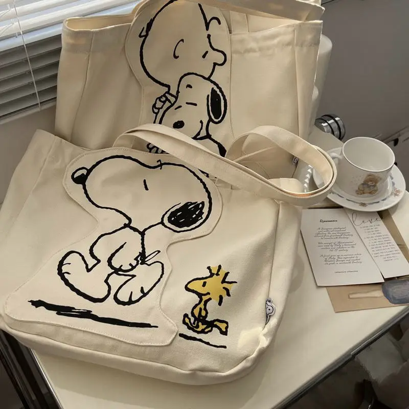 

Snoopy Kawaii Cute Cartoon Plushie Large Capacity Canvas Bag Shoulder Bag Dolls Anime Plush Toys for Girl Birthday Gift