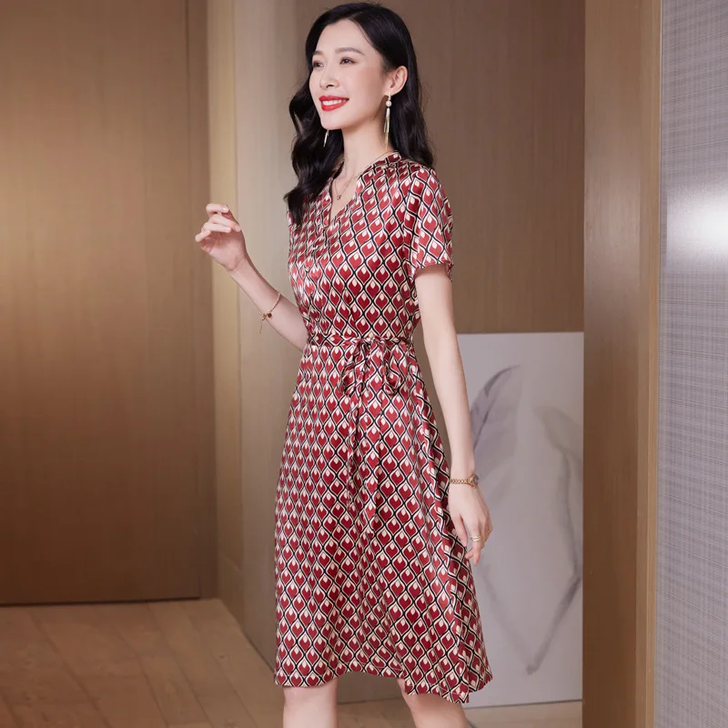 Женское шелковое платье Новинка лета 9532 приталенная шелковая клетчатая юбка