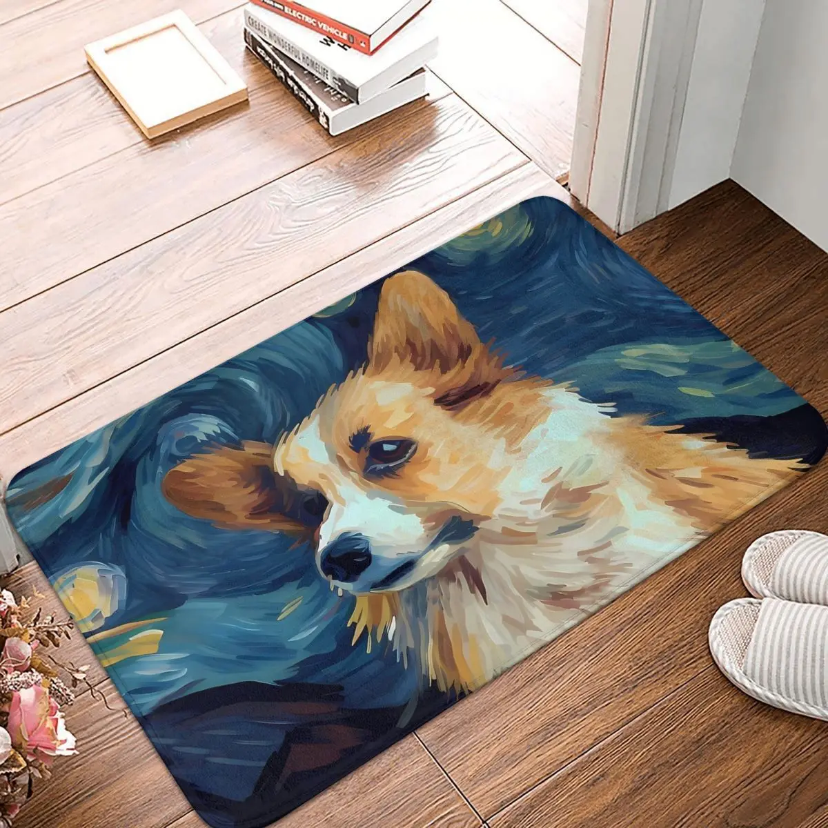 

Corgi Dog In Van Gogh Style Illustration Anti-Slip Rug Doormat Bath Mat Hallway Carpet Entrance Door Decorative