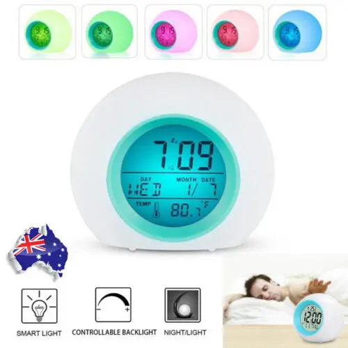 

Kids Alarm Clock Wake Up Light Digital Clock With 7 Colors Changing Press Gift
