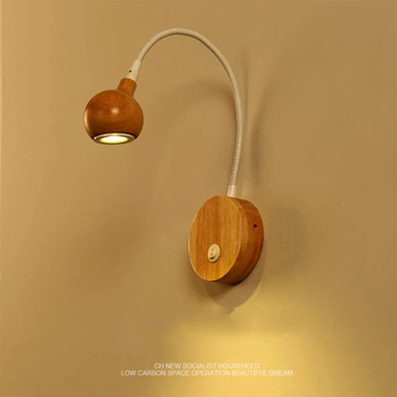 

Solid wood simple modern led bedroom bedside reading creative study wall lamp