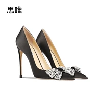 women high heel shoes satin surface crystal butterfly knot high heels pointed toe shallow mouth wedding shoes sexy party pumps