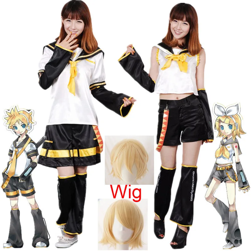 

Anime Untuk Rin Len Kostum Lengkap Cosplay Seragam Pesta Halloween Set Wig Atasan + Celana Pendek Wanita Pria Anime Cosplay