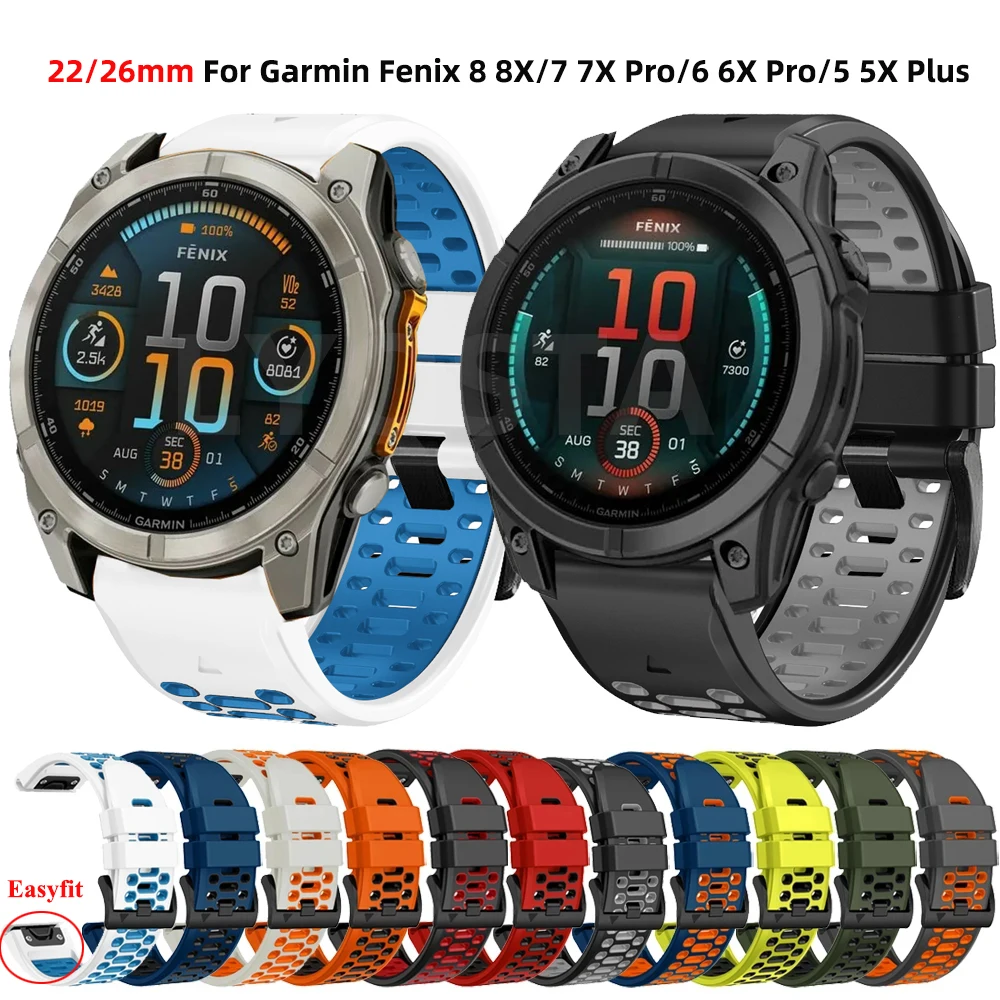 22 26 мм силиконовые ремешки для часов Garmin Fenix 8 47 51 7X 7 Pro 6X 6 5X 5 Epix pro Smartwatch Easyfit